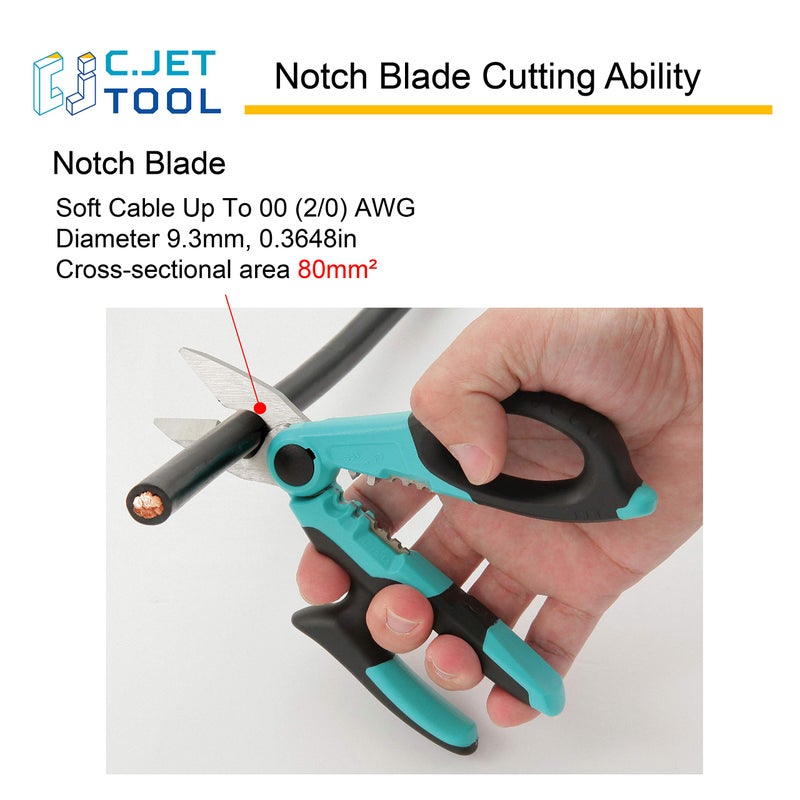 C.JET TOOL 7" Stainless Professional Electrician Scissors Multi-Grip Design Aluminium Copper Soft Cable - Image 4